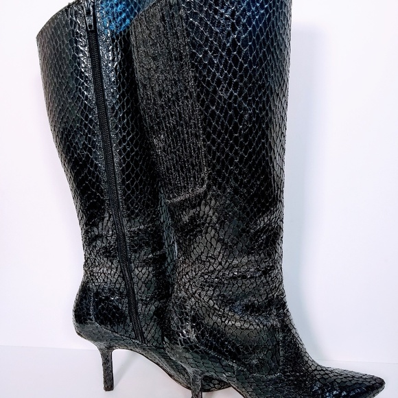 J.Renee black pleather snakeskin heeled boots - Picture 4 of 6